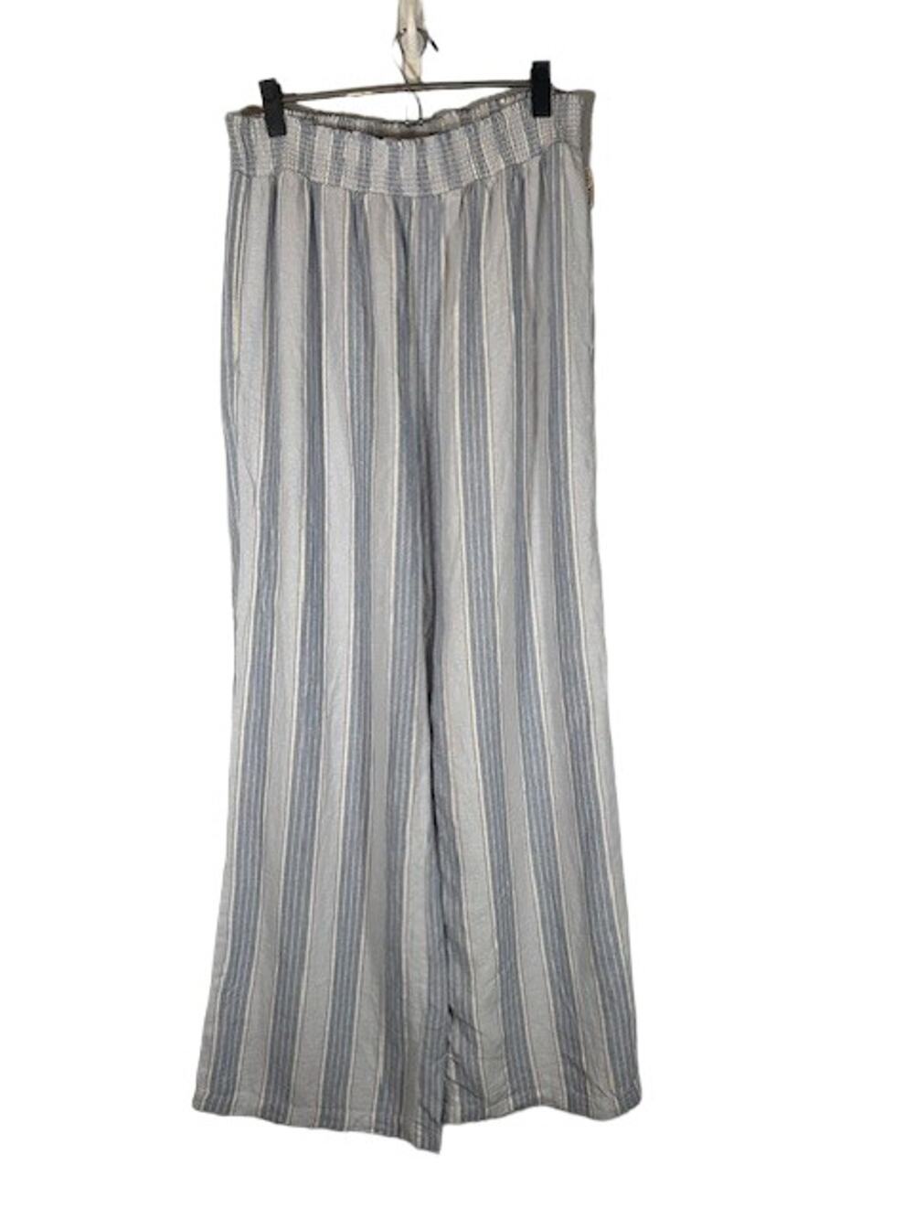 Kendall & Kylie Blue & White Striped Linen Blend Wide Leg Casual Pant Women Sz L